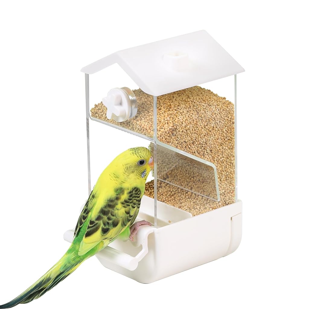 Qpets Parrot Feeder, Bird Feeder for Cage, Transparent Bird Food Box No Jam Automatic Food Feeder with Perch & Bottom Removable Catching Tray - 7.9x8.3x18.5CM Qpets Parrot Feeder, Bird Feeder for Cage, Transparent Bird Food Box No Jam Automatic Food Feeder with Perch & Bottom Removable Catching Tray - 7.9x8.3x18.5CM